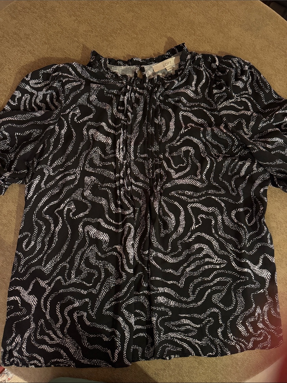 LOFT Black and White Abstract Front Blouse